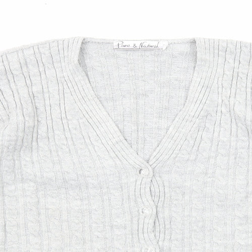 Pure & Natural Womens Grey V-Neck Acrylic Cardigan Jumper Size M - Size M-L