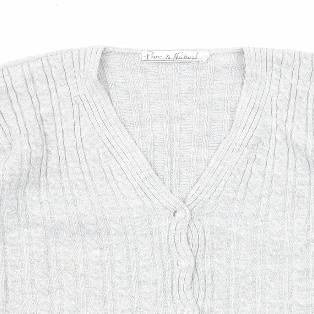 Pure & Natural Womens Grey V-Neck Acrylic Cardigan Jumper Size M - Size M-L