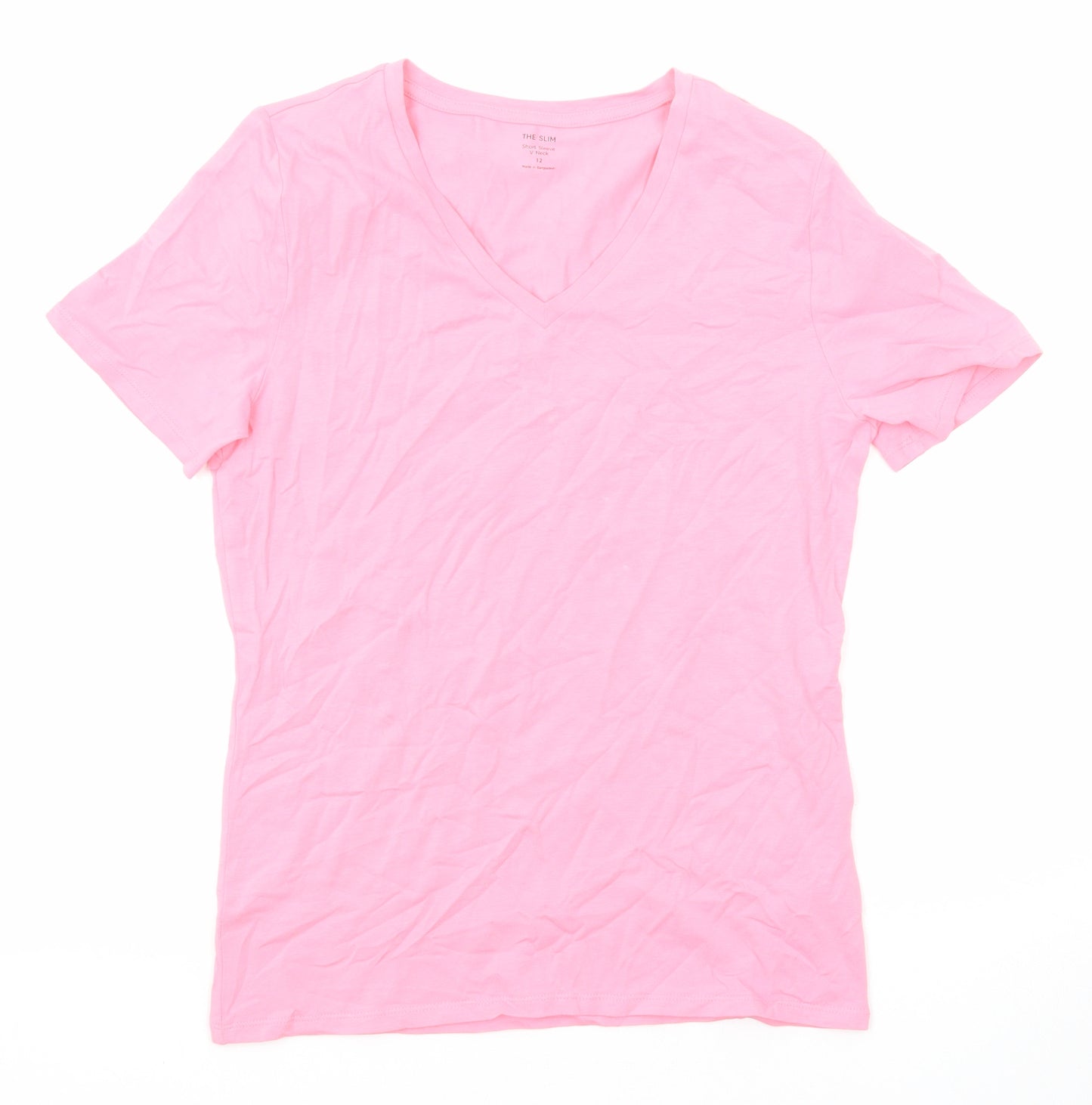 Marks and Spencer Womens Pink Cotton Basic T-Shirt Size 12 V-Neck