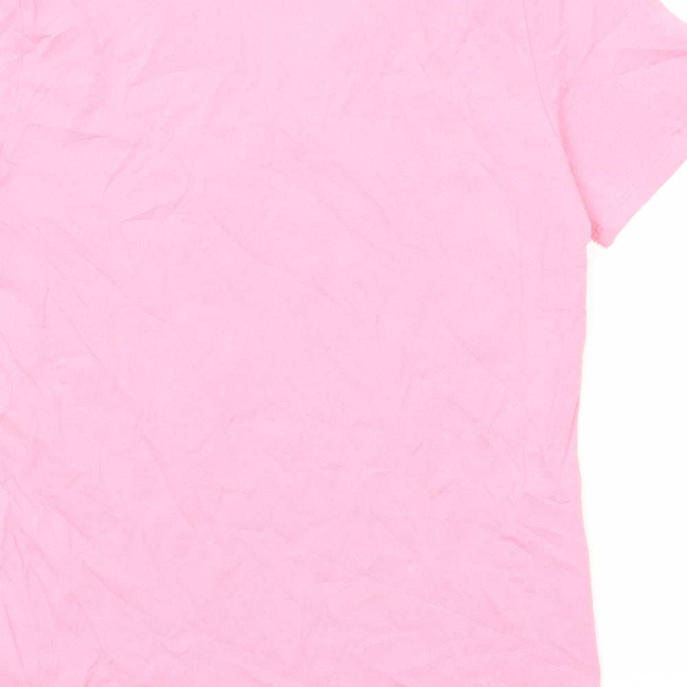 Marks and Spencer Womens Pink Cotton Basic T-Shirt Size 12 V-Neck