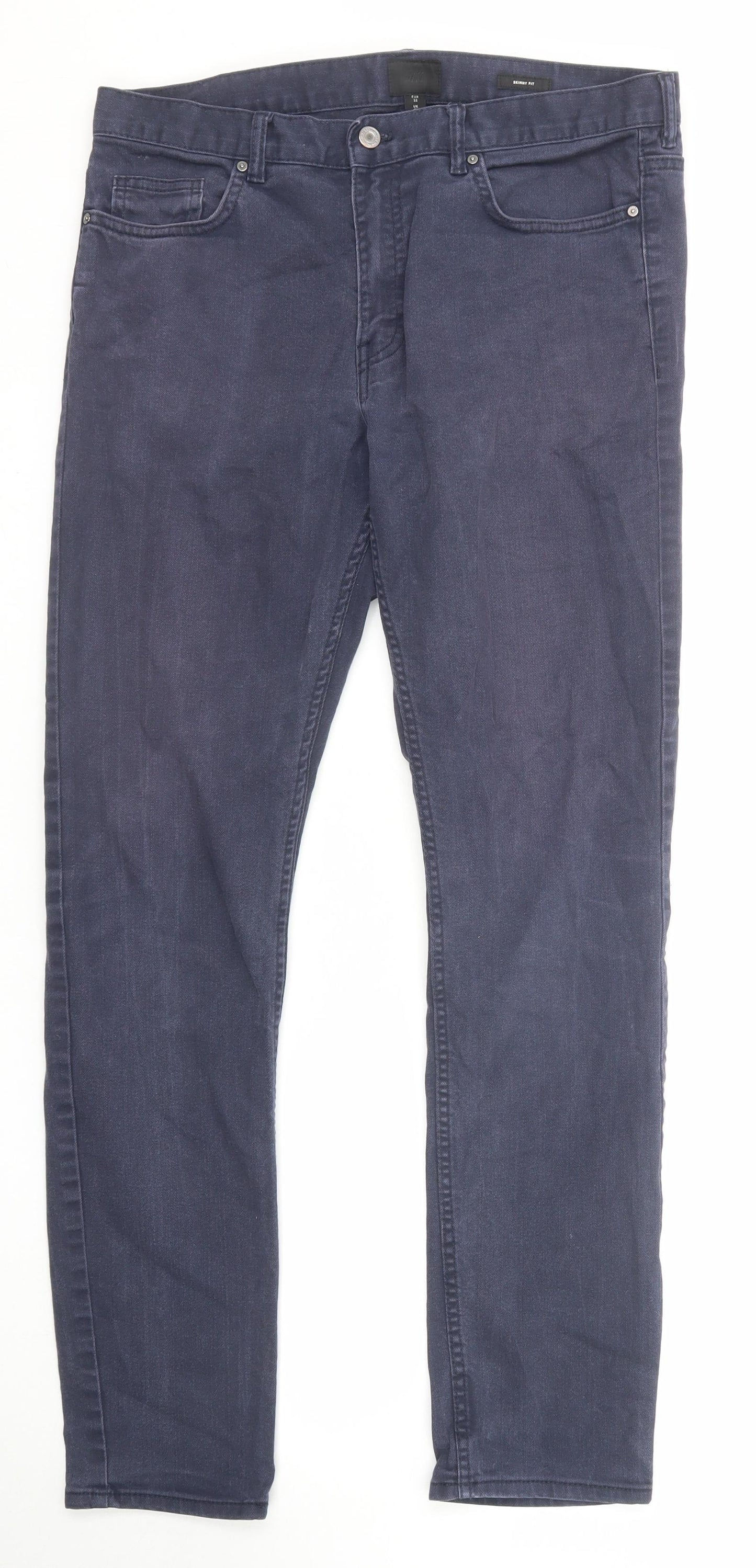 H&M Mens Blue Cotton Skinny Jeans Size 32 in Regular Zip