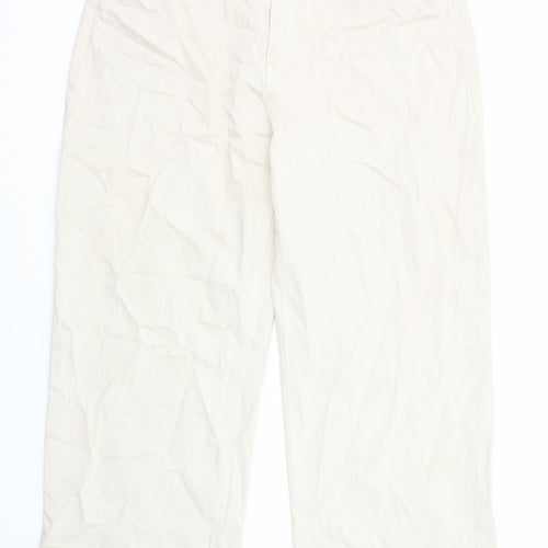 Marks and Spencer Womens Beige Cotton Wide-Leg Jeans Size 20 Regular Zip - Short Leg