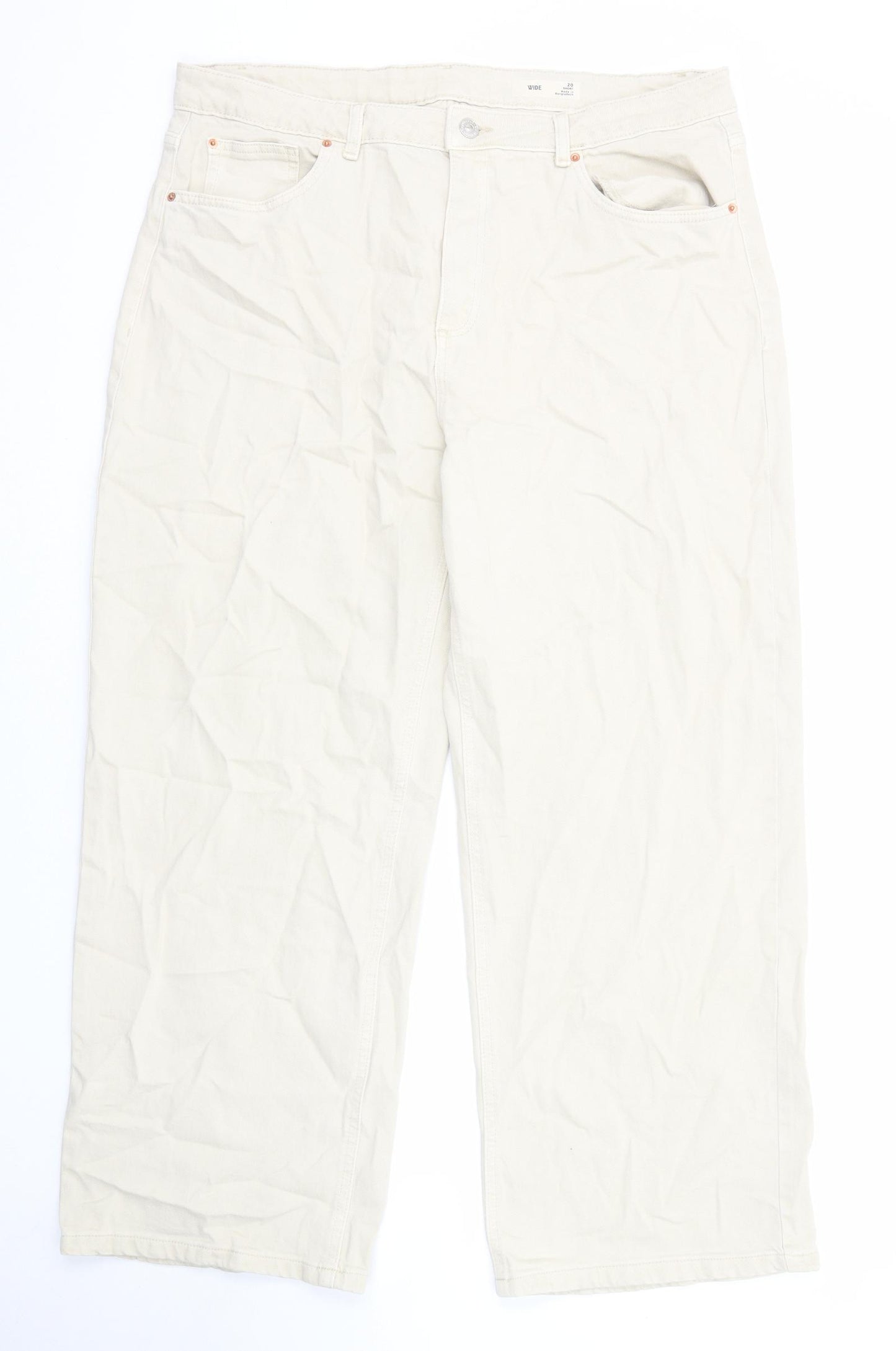 Marks and Spencer Womens Beige Cotton Wide-Leg Jeans Size 20 Regular Zip - Short Leg