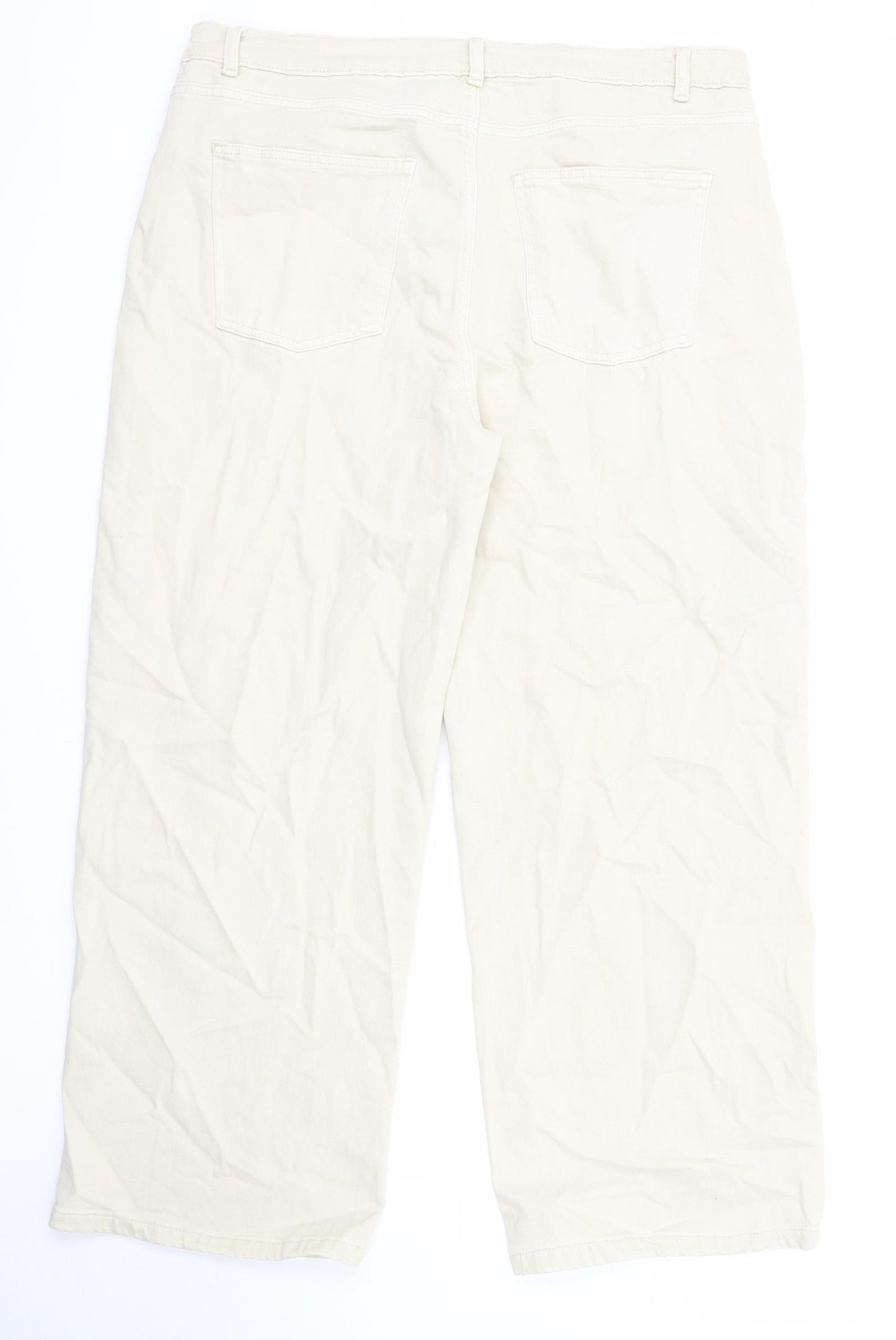 Marks and Spencer Womens Beige Cotton Wide-Leg Jeans Size 20 Regular Zip - Short Leg