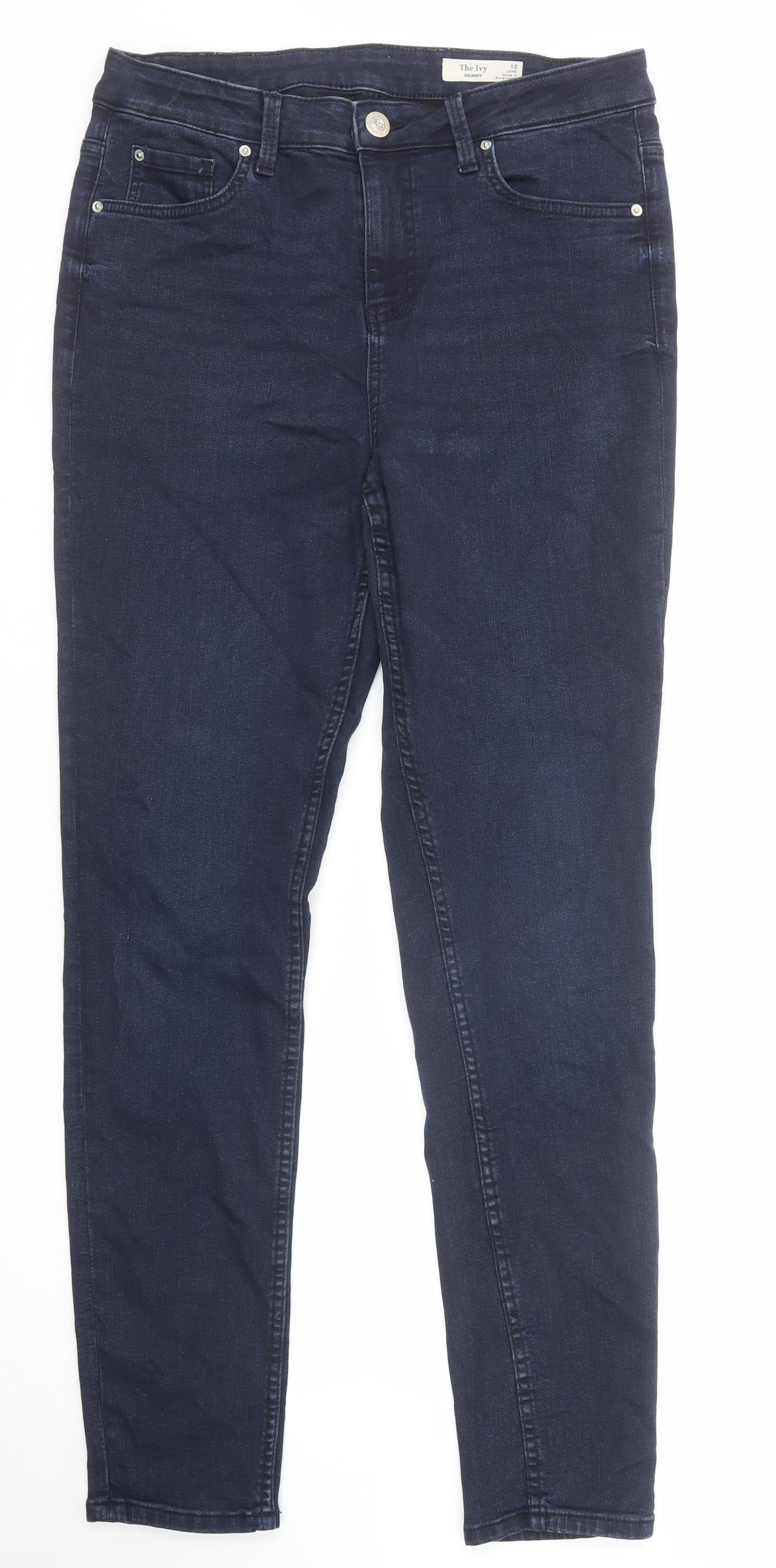 Marks and Spencer Womens Blue Cotton Skinny Jeans Size 12 Regular Zip - Long Leg