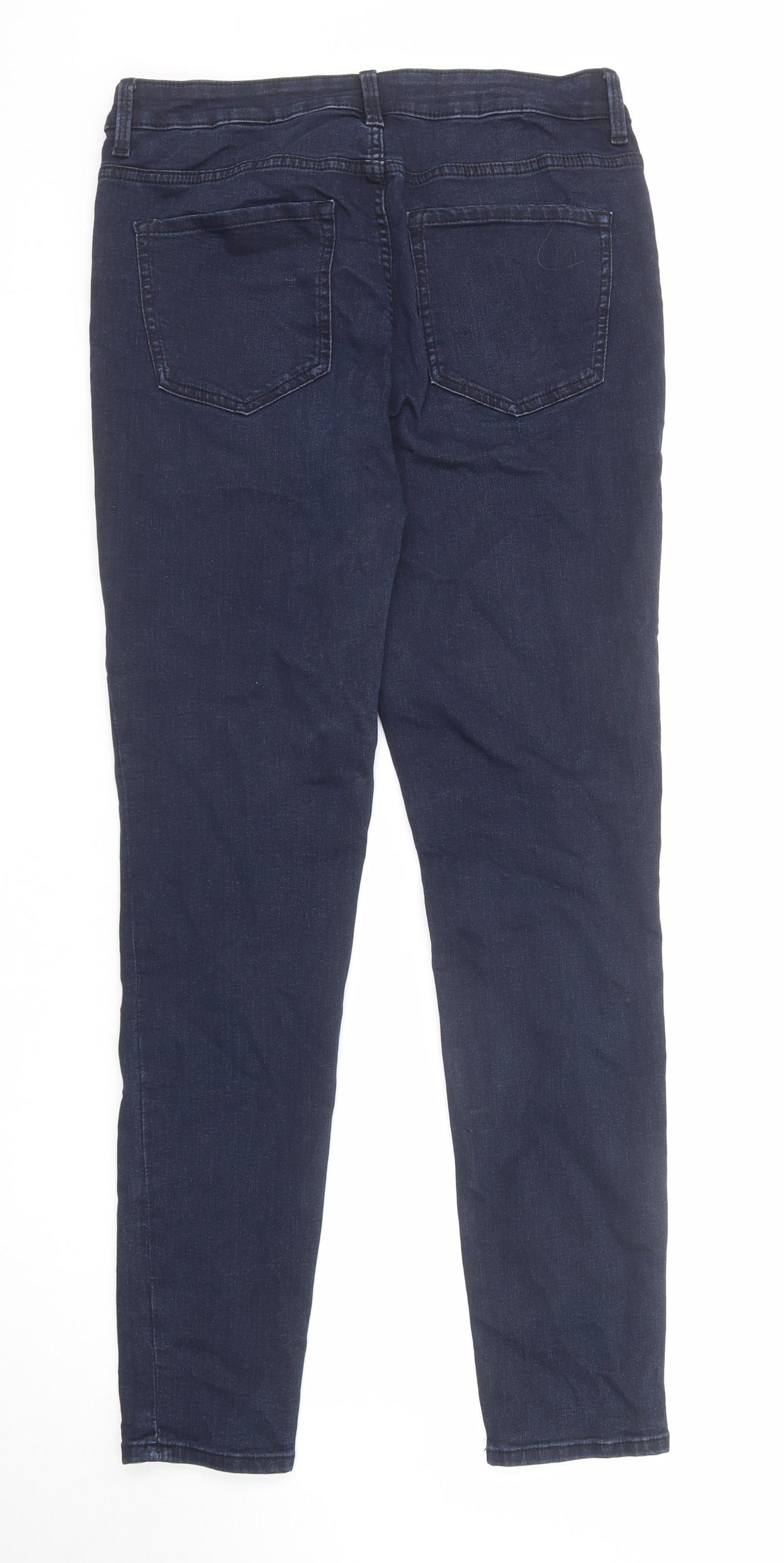 Marks and Spencer Womens Blue Cotton Skinny Jeans Size 12 Regular Zip - Long Leg