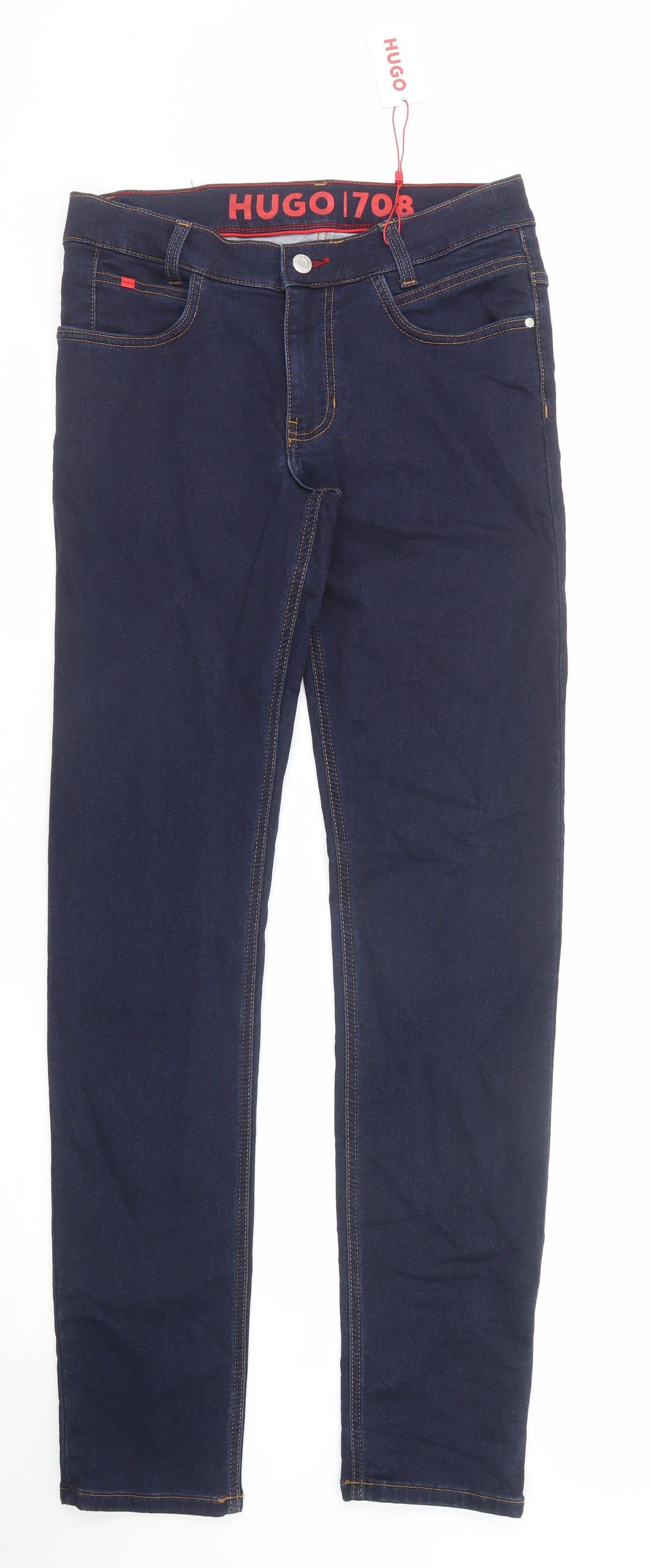 HUGO BOSS Boys Blue Cotton Skinny Jeans Size 16 Years Regular Zip