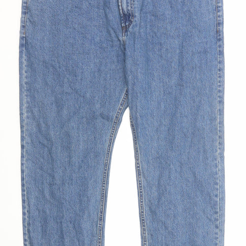 Marks and Spencer Mens Blue Cotton Straight Jeans Size 44 in L27 in Regular Zip - Short Leg