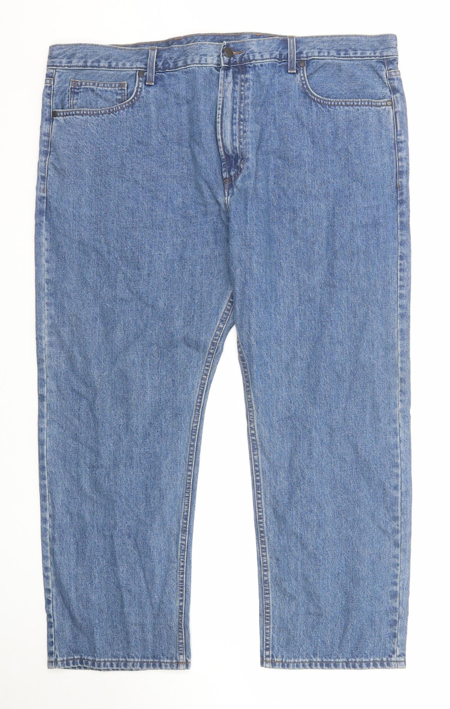 Marks and Spencer Mens Blue Cotton Straight Jeans Size 44 in L27 in Regular Zip - Short Leg