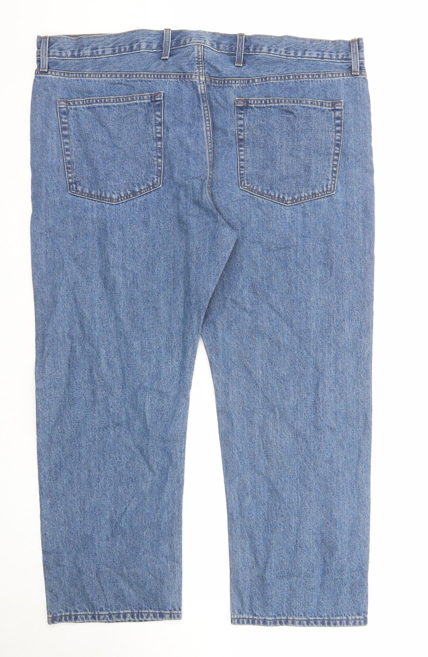 Marks and Spencer Mens Blue Cotton Straight Jeans Size 44 in L27 in Regular Zip - Short Leg