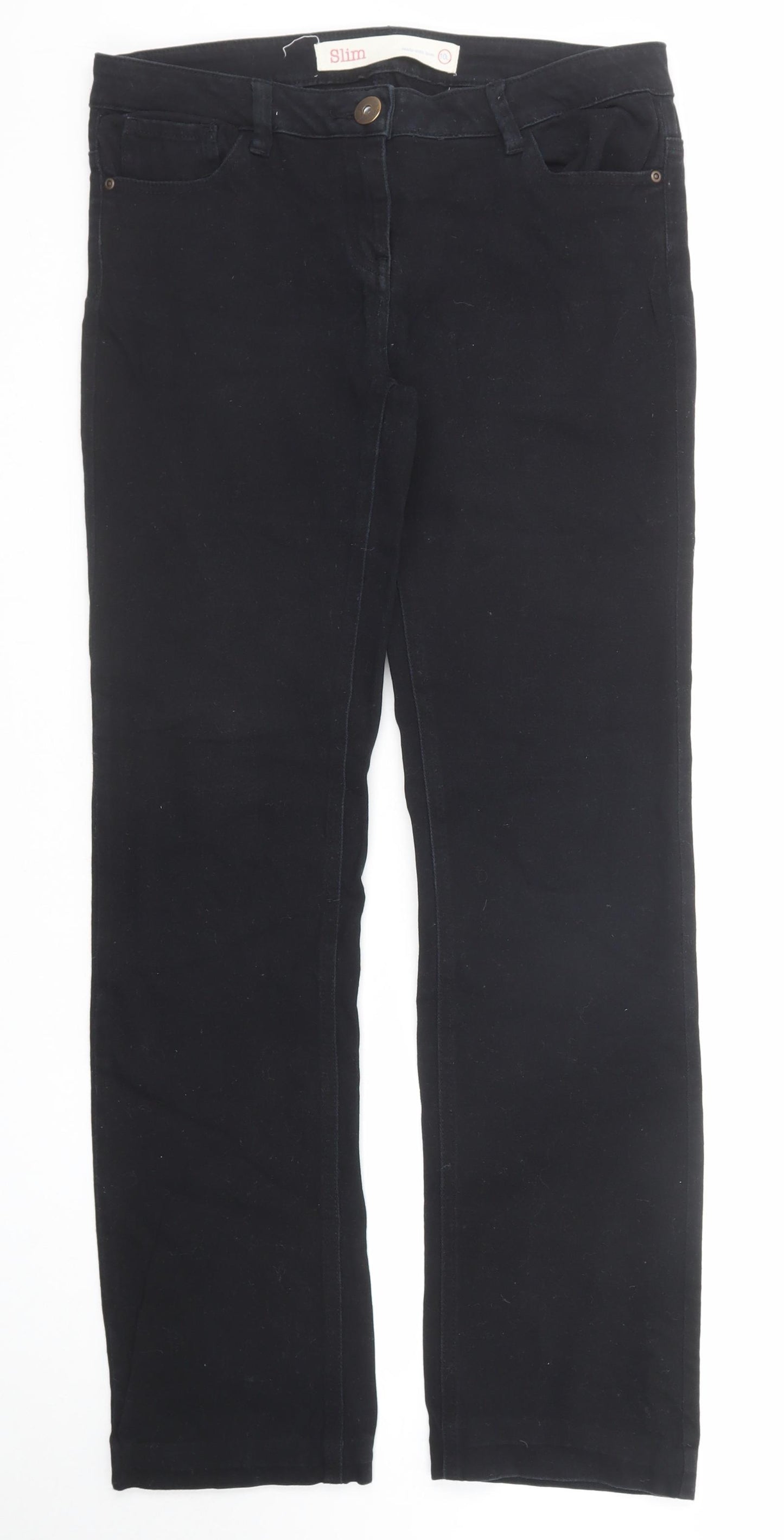 NEXT Womens Black Cotton Straight Jeans Size 10 Slim Zip - Long Leg