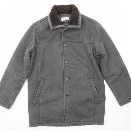 Steve Kettle Mens Grey Overcoat Coat Size S Button