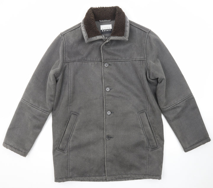 Steve Kettle Mens Grey Overcoat Coat Size S Button