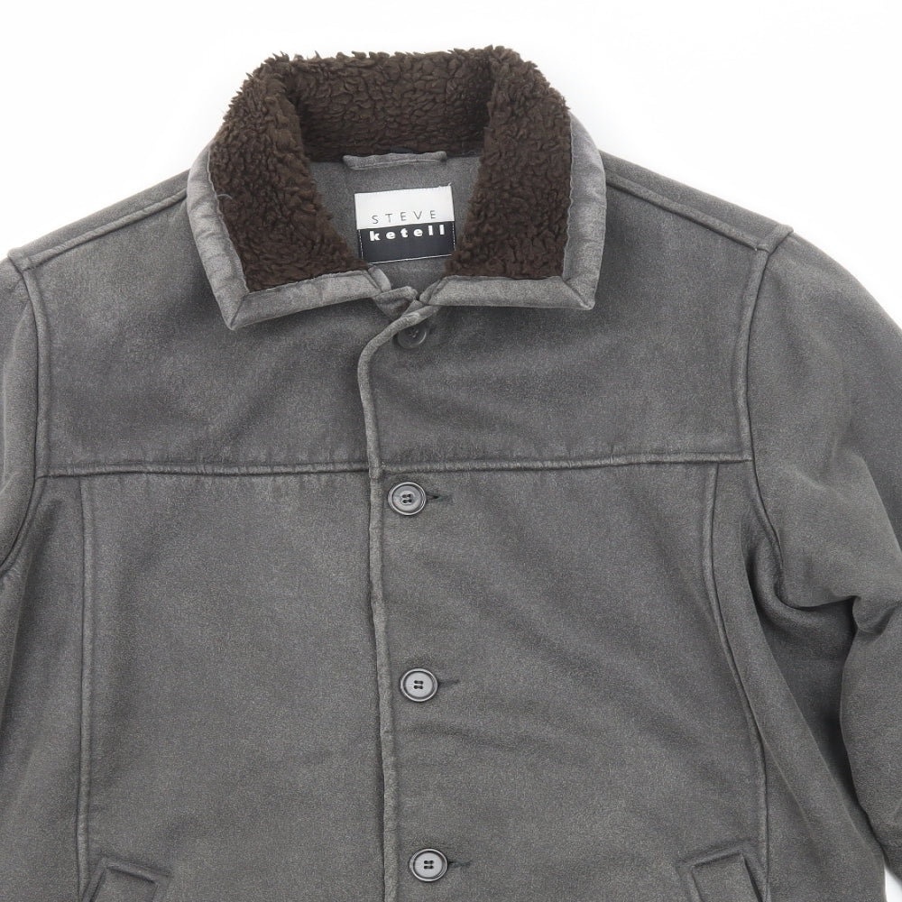 Steve Kettle Mens Grey Overcoat Coat Size S Button