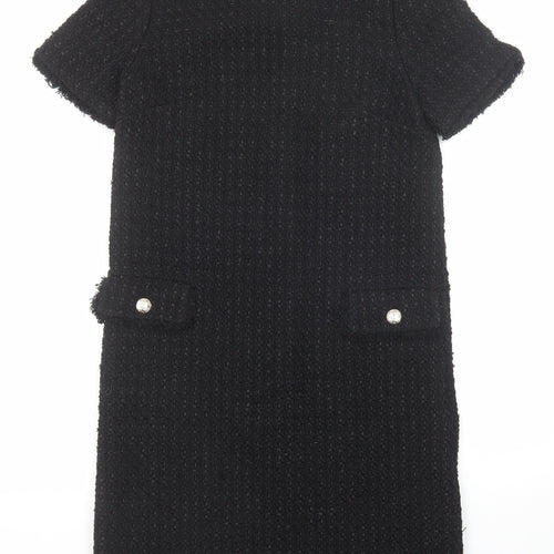 Marks and Spencer Womens Black Geometric Acrylic A-Line Size 6 Round Neck Zip