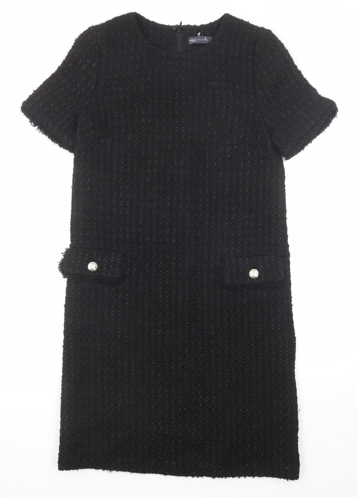 Marks and Spencer Womens Black Geometric Acrylic A-Line Size 6 Round Neck Zip