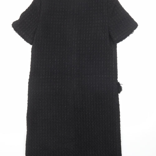 Marks and Spencer Womens Black Geometric Acrylic A-Line Size 6 Round Neck Zip