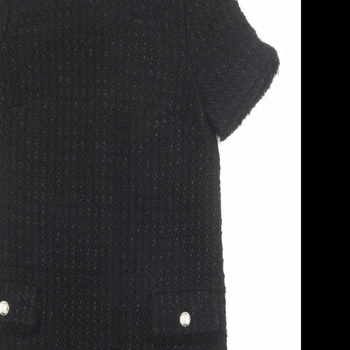 Marks and Spencer Womens Black Geometric Acrylic A-Line Size 6 Round Neck Zip