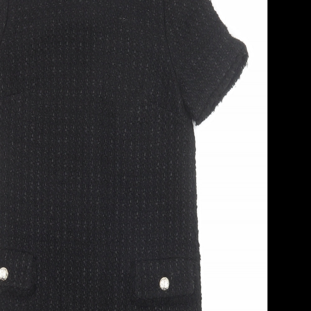 Marks and Spencer Womens Black Geometric Acrylic A-Line Size 6 Round Neck Zip