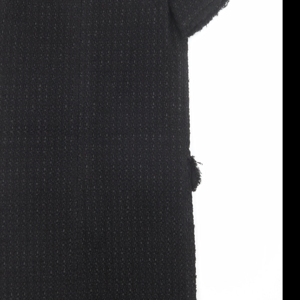 Marks and Spencer Womens Black Geometric Acrylic A-Line Size 6 Round Neck Zip