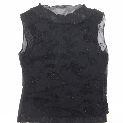 Marks and Spencer Womens Black Paisley Polyamide Basic Tank Size 12 Round Neck