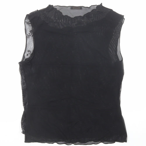 Marks and Spencer Womens Black Paisley Polyamide Basic Tank Size 12 Round Neck