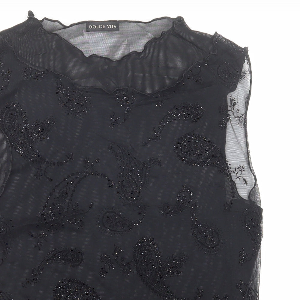 Marks and Spencer Womens Black Paisley Polyamide Basic Tank Size 12 Round Neck