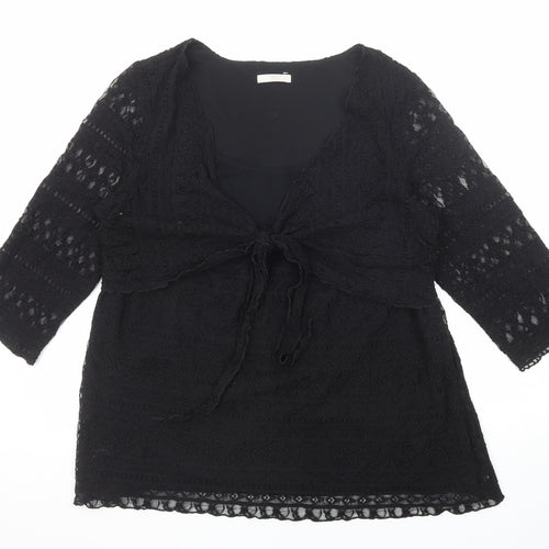 Marks and Spencer Womens Black Viscose Basic Blouse Size 24 V-Neck