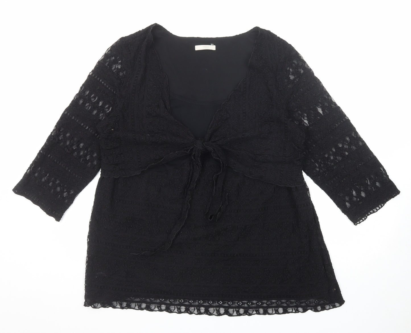 Marks and Spencer Womens Black Viscose Basic Blouse Size 24 V-Neck