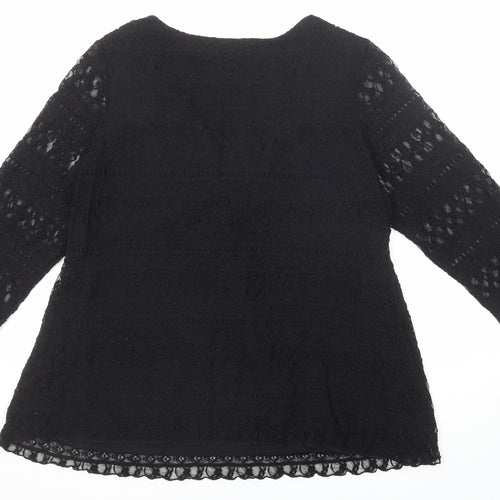 Marks and Spencer Womens Black Viscose Basic Blouse Size 24 V-Neck