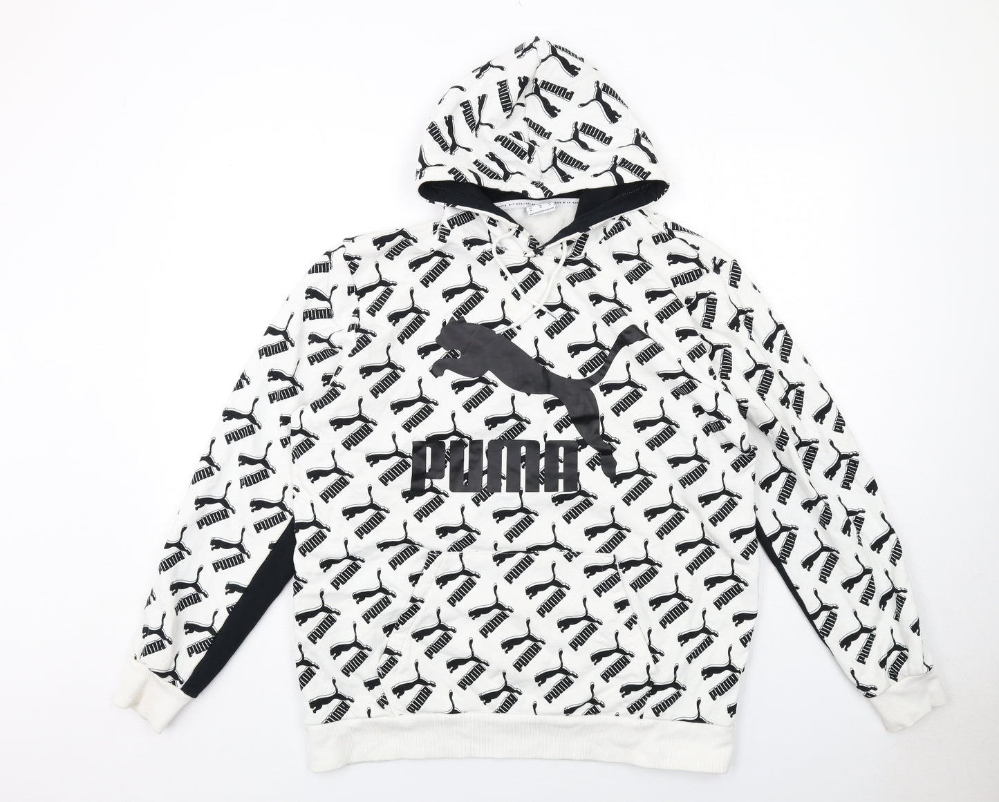 PUMA Mens White Geometric Cotton Pullover Hoodie Size XL