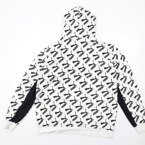 PUMA Mens White Geometric Cotton Pullover Hoodie Size XL