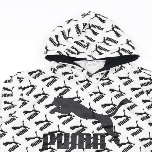 PUMA Mens White Geometric Cotton Pullover Hoodie Size XL