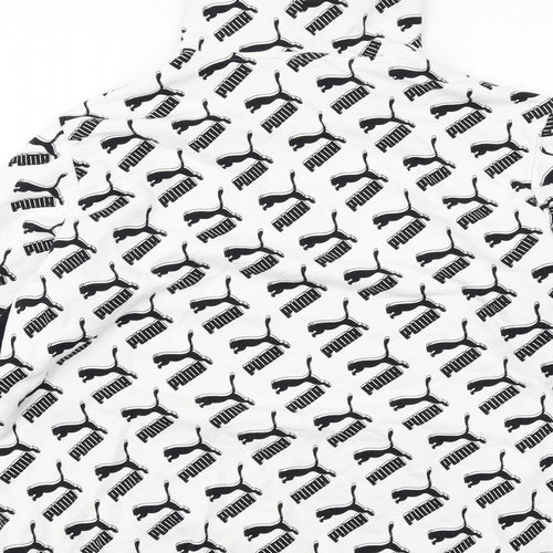 PUMA Mens White Geometric Cotton Pullover Hoodie Size XL
