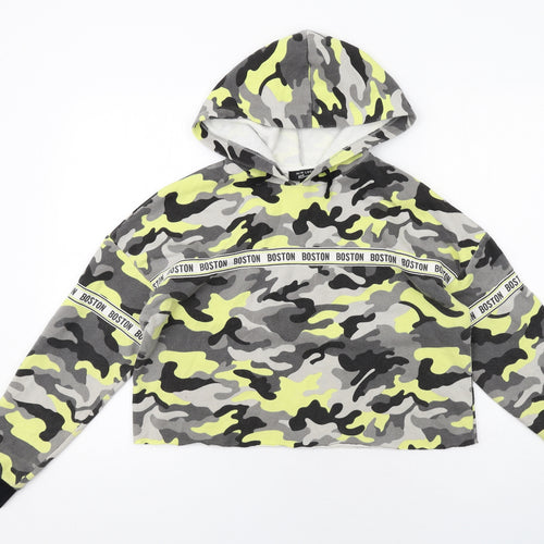 New Look Girls Grey Camouflage Cotton Pullover Hoodie Size 12-13 Years Pullover - Boston