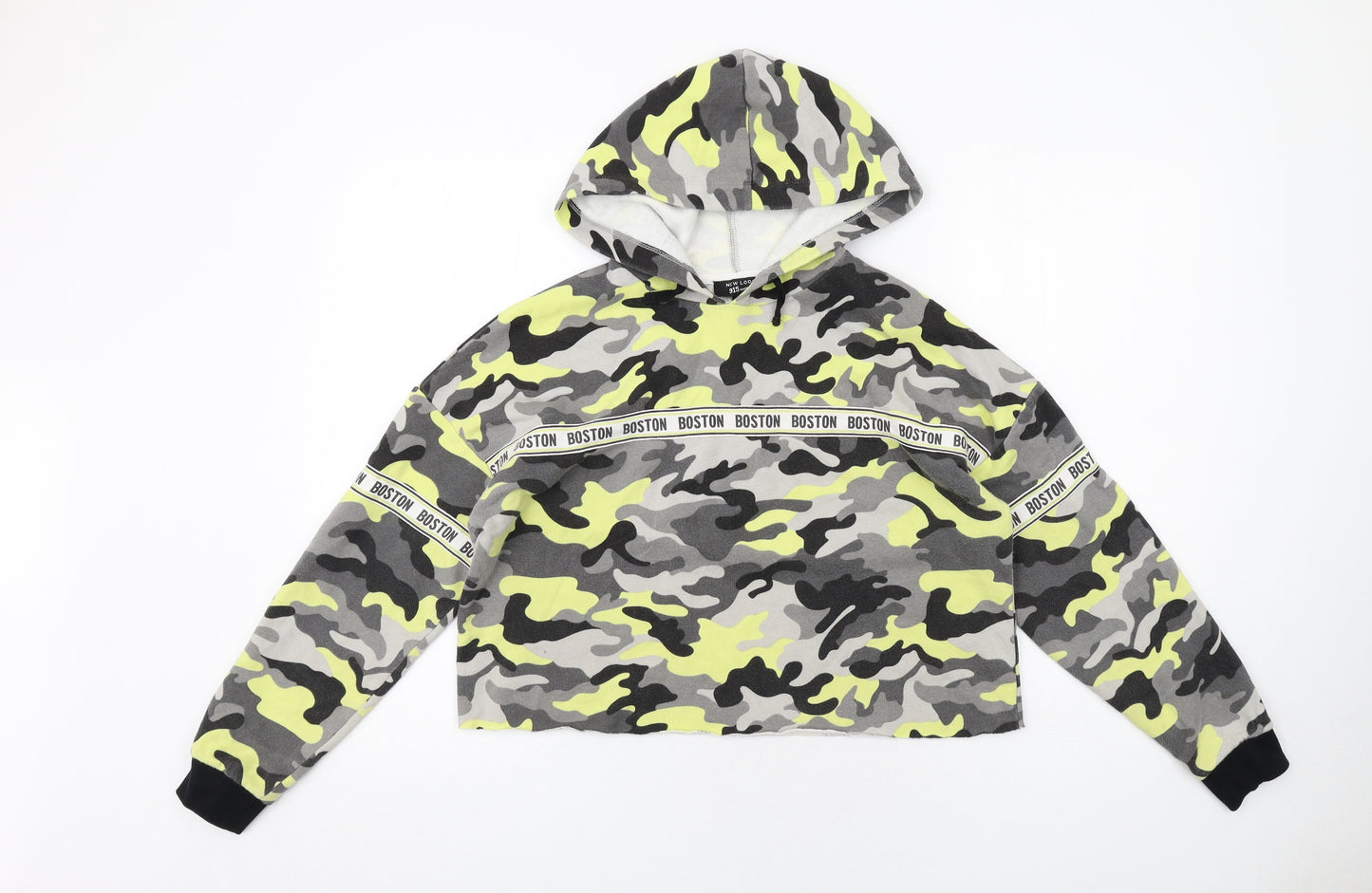 New Look Girls Grey Camouflage Cotton Pullover Hoodie Size 12-13 Years Pullover - Boston