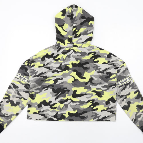 New Look Girls Grey Camouflage Cotton Pullover Hoodie Size 12-13 Years Pullover - Boston