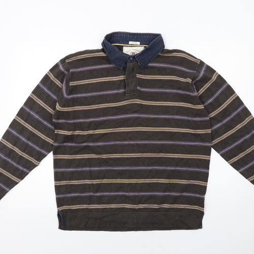 Blue Harbour Mens Brown Striped Cotton Polo Size L Collared Button
