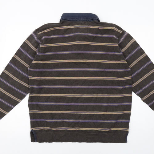 Blue Harbour Mens Brown Striped Cotton Polo Size L Collared Button
