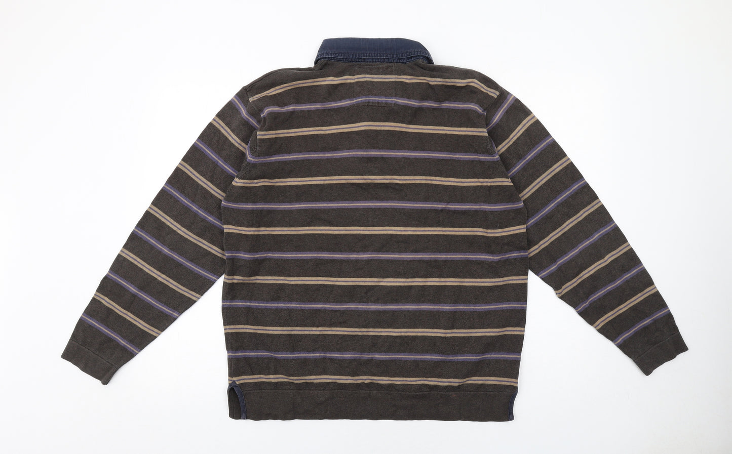 Blue Harbour Mens Brown Striped Cotton Polo Size L Collared Button