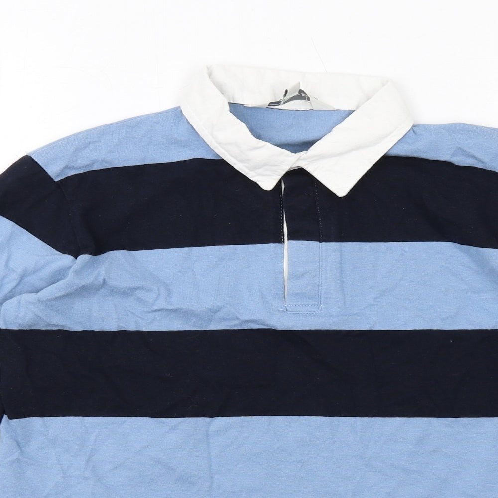 Kangaroo Poo Boys Blue Striped Cotton Basic Polo Size 13 Years Collared Button