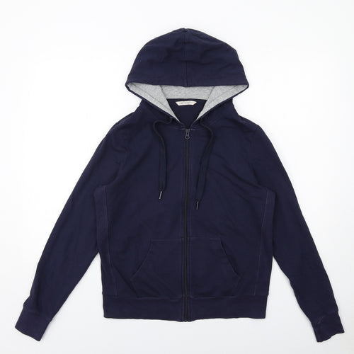 Marks and Spencer Womens Blue Cotton Full Zip Hoodie Size 14 Zip