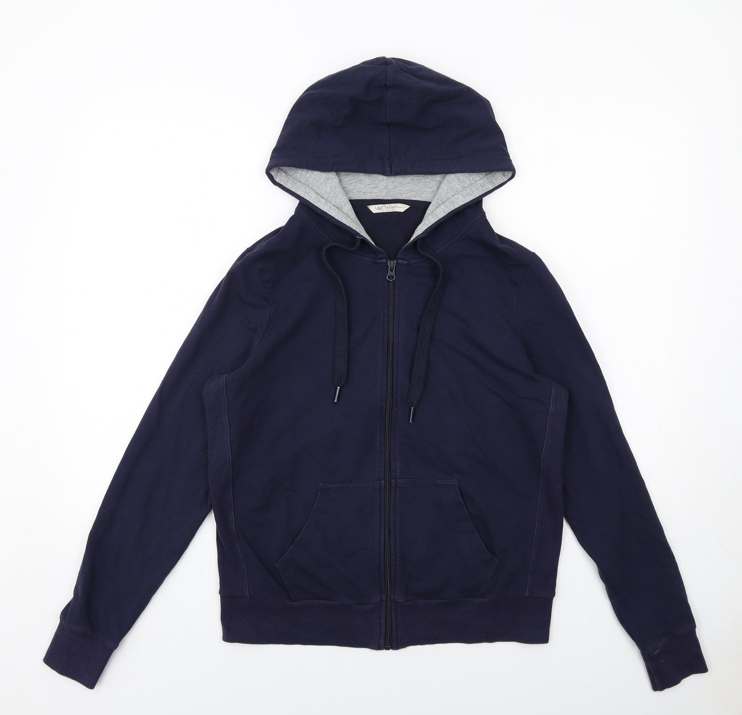 Marks and Spencer Womens Blue Cotton Full Zip Hoodie Size 14 Zip