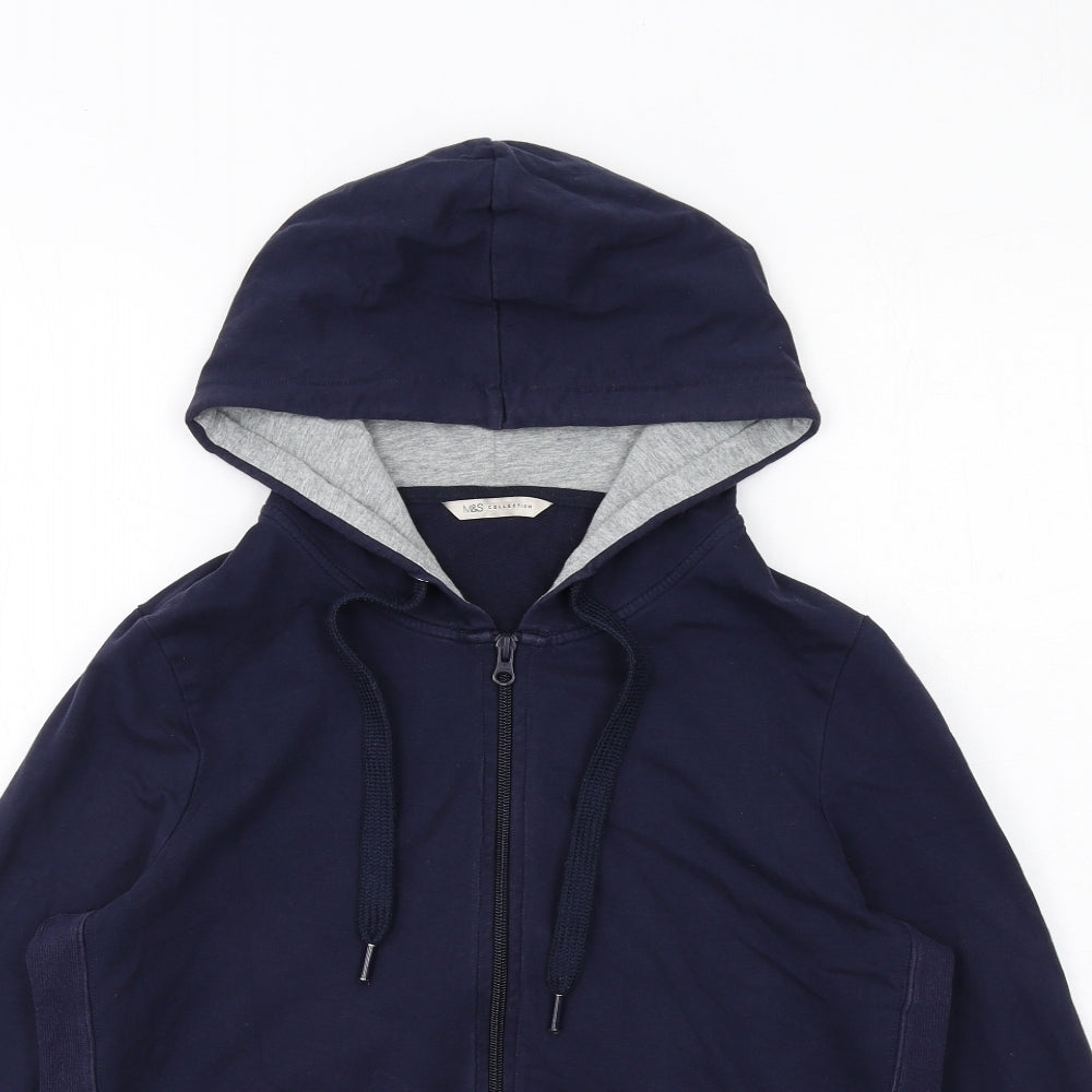 Marks and Spencer Womens Blue Cotton Full Zip Hoodie Size 14 Zip