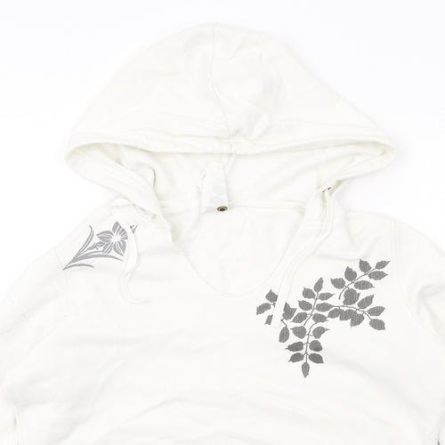 NEXT Womens White Cotton Pullover Hoodie Size L Pullover - Leaf Print