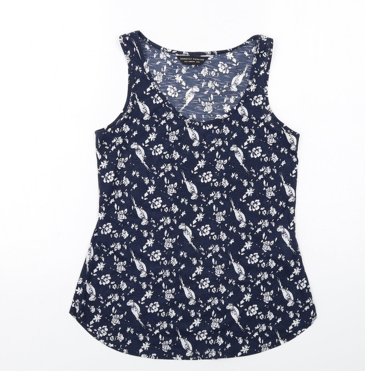 Dorothy Perkins Womens Blue Geometric Polyester Basic Tank Size 10 Round Neck