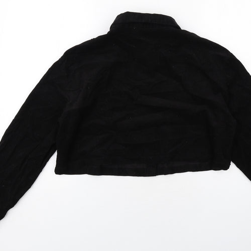 H&M Womens Black Cotton Cropped Button-Up Size M Collared