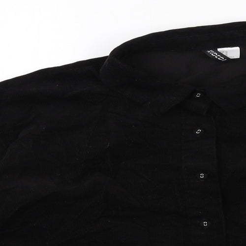 H&M Womens Black Cotton Cropped Button-Up Size M Collared