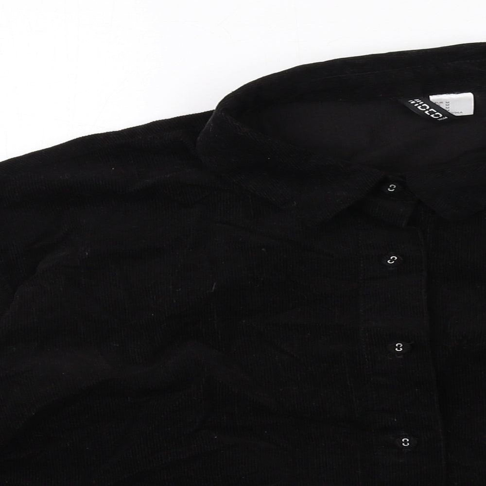H&M Womens Black Cotton Cropped Button-Up Size M Collared