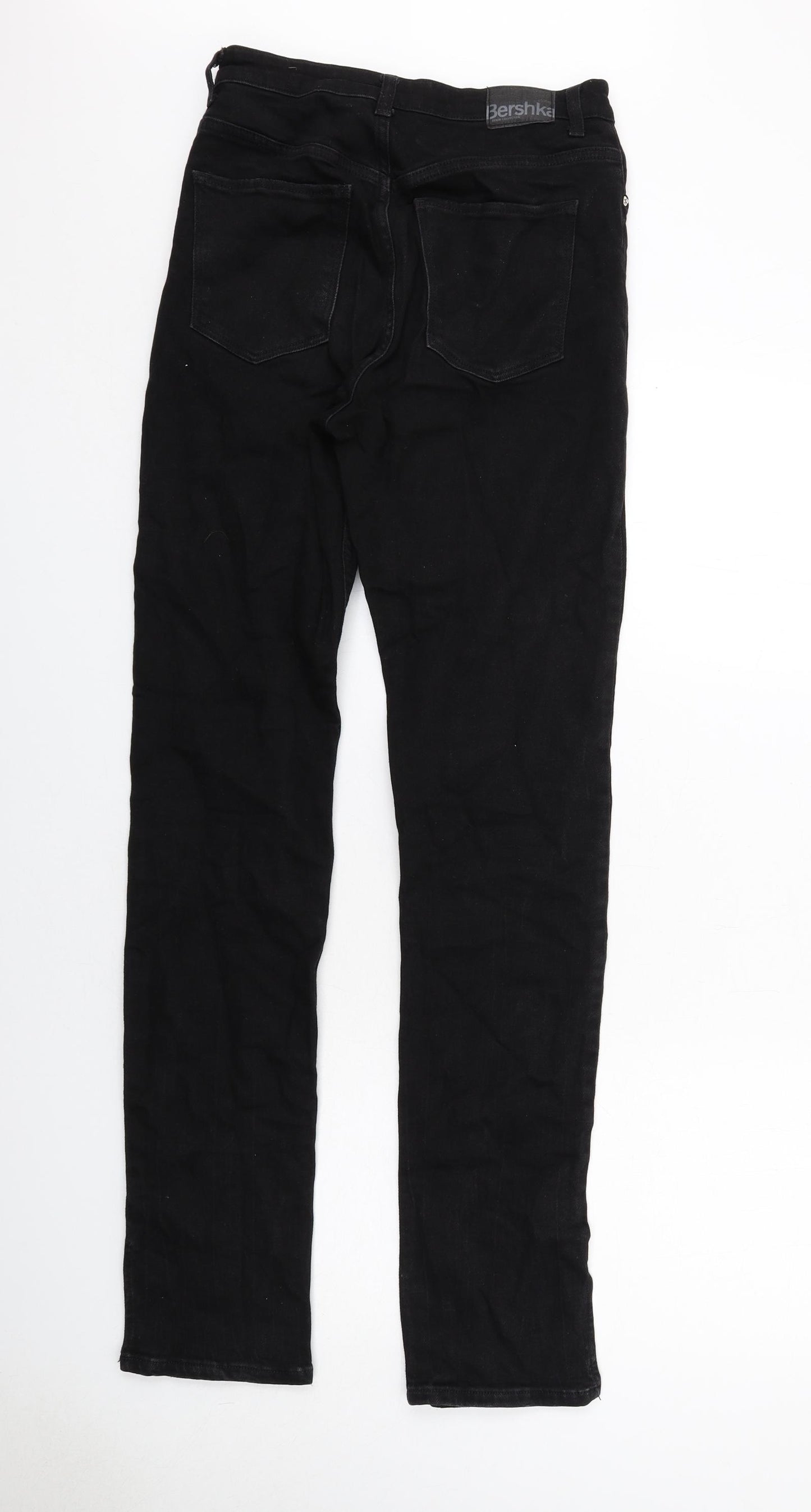 Bershka Womens Black Cotton Straight Jeans Size 10 Regular Zip